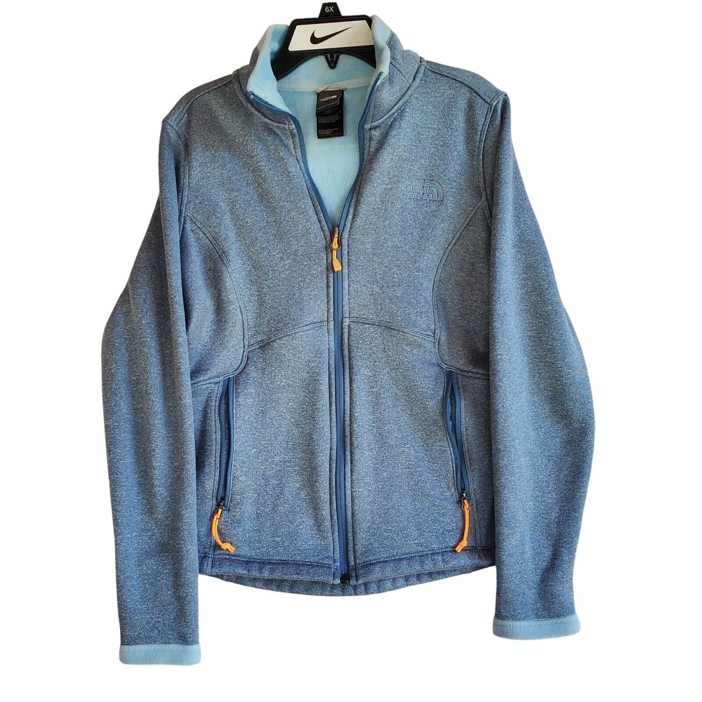 The North Face Blue Fleece Zip Jacket Womens Small S/P Heathered Orange Zipper